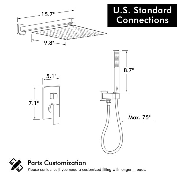 KES Shower System with Handheld Shower Valve and Trim Kit Pressure